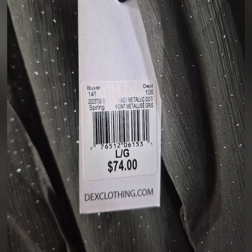Womens Dex Grey Metallic Blouse Size Large New With Tags - Picture 5 of 7